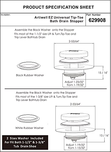 Universal Bathtub Drain Stopper and Cover - Chrome Plated Solid Brass