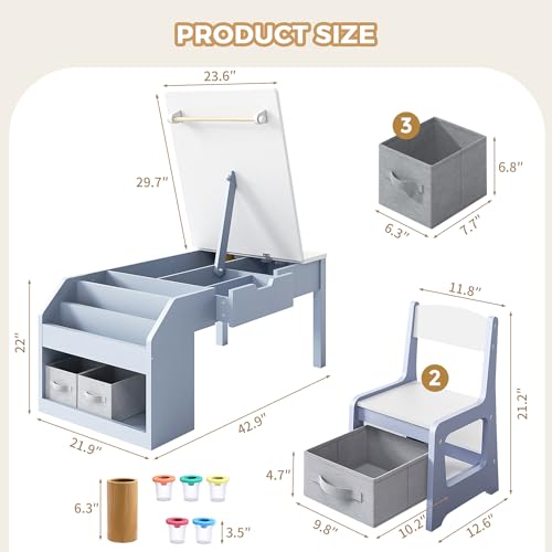 5-in-1 Kids Activity Table and Chair Set with Art Easel and Storage