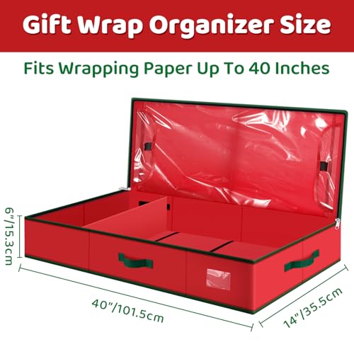 40-Inch Gift Wrap Storage Container with Pockets for Underbed Use