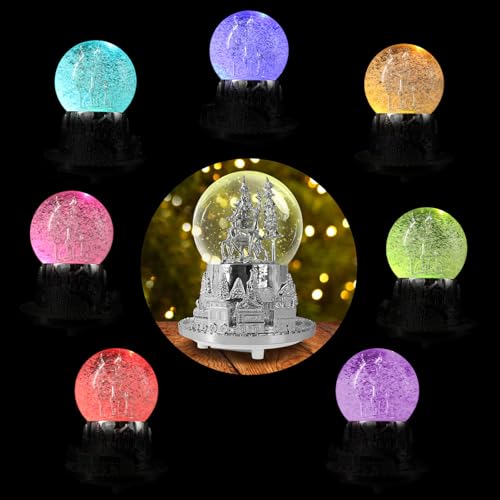 Musical LED Christmas Snow Globe with Rotating Train and White Reindeer