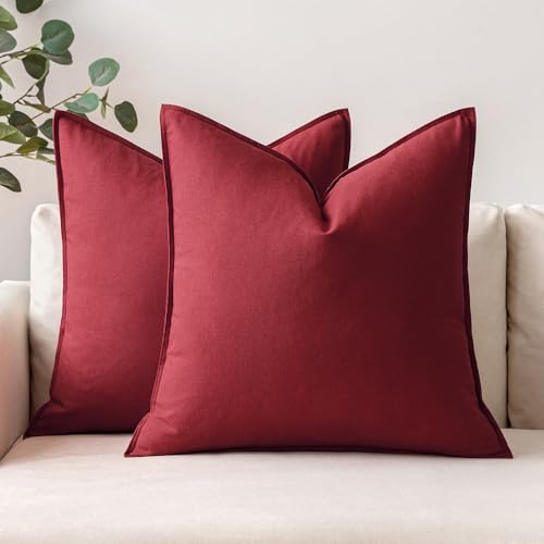 MIULEE Burgundy Red Linen Christmas Pillow Covers 18x18 Inch Set of 2