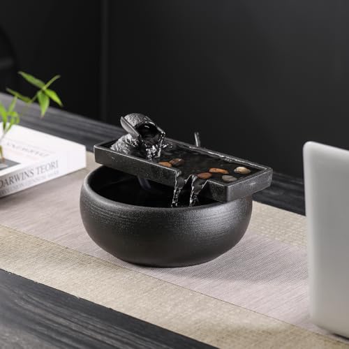 Ceramic Tabletop Fountain - 8.3-Inch Indoor Water Feature with Pump