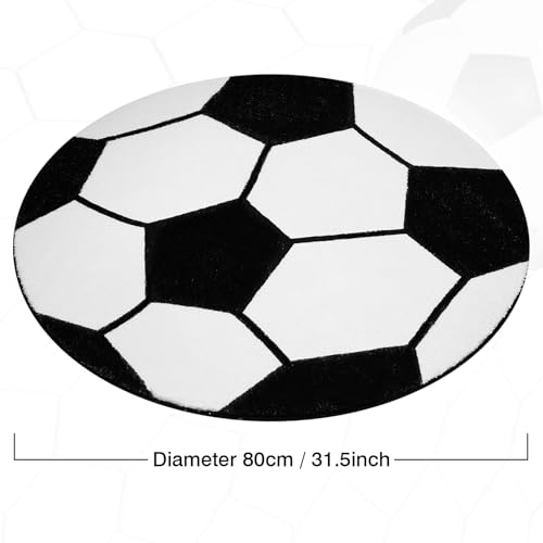 31-Inch Round Soccer Area Rug, Non-Slip Sports Bedroom Mat for Kids