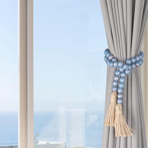 39-inch Wooden Bead Garland with Jute Tassels, Rustic Farmhouse Decor
