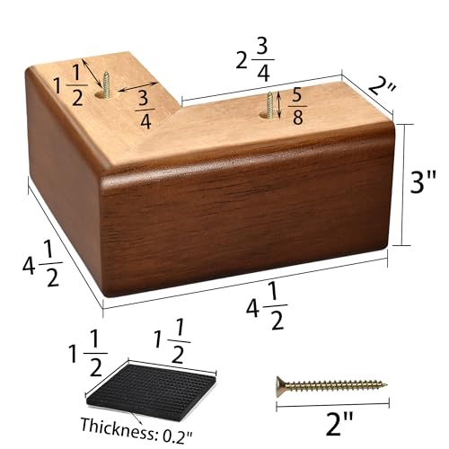 Solid Wood L-Shaped Furniture Legs - 3 Inch Bed Risers (4 Pack)