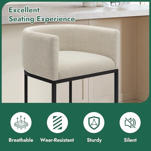 Set of 3 Counter Height Bar Stools, 24-Inch Upholstered Linen Bar Chairs