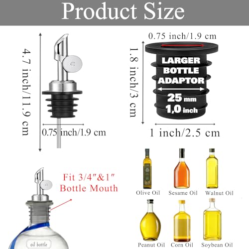 Pafusen 3 Pack Oil Pour Spouts with Adapters - Silver, Dripless, Leak-Free for Olive Oil & Liquor Bottles