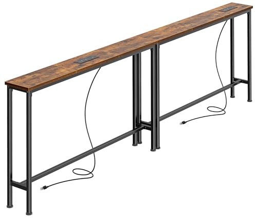 78.8-Inch Narrow Sofa Console Table with Charging Station, Rustic Brown