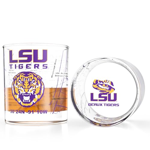Louisiana State University Tigers Whiskey Glasses Set of 2 - Full-Color Campus Map, 10 oz Rocks Glasses - Officially Licensed Fan Gift