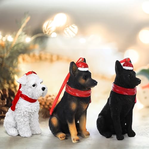 Yellow Black German Shepherd Christmas Ornament Holiday Dog Resin Figurine, 4 Inch