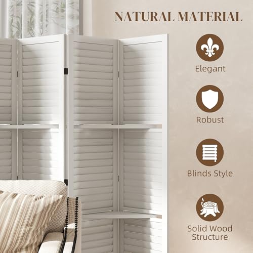 6-Panel Wood Room Divider with Shelves - 67-Inch Folding Privacy Screen