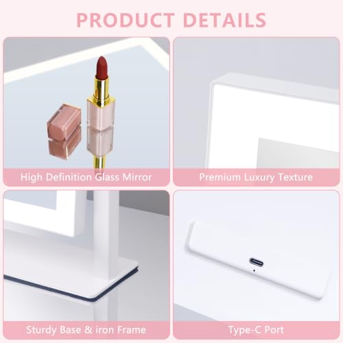 White 16.7x13.2 Inch Lighted Vanity Mirror with 3 Lighting Modes & Dimmable Touch Control