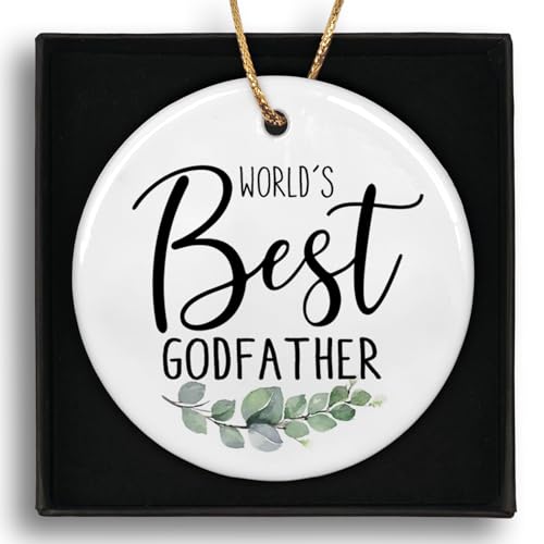 Dimurela Leaf Godfather Christmas Ornament - 3in Ceramic Keepsake, Rustic Thank You Gift