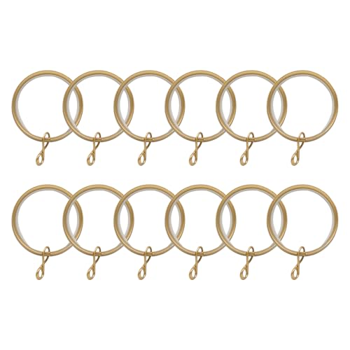 1.5-Inch Gold Curtain Rings with Eyelets - 12 Pack Metal Drapery Hooks