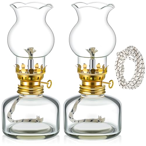 Vintage Glass Kerosene Oil Lamp Set of 2 - Indoor Chamber Lanterns