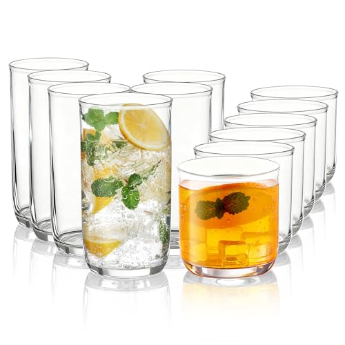 12-Piece Unbreakable Plastic Drinking Glass Set - Clear PET Tumblers