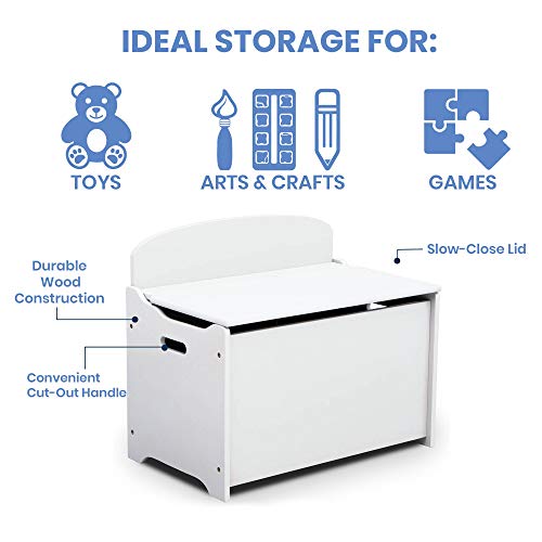 Deluxe Wooden Toy Box with Slow-Closing Safety Lid, Bianca White
