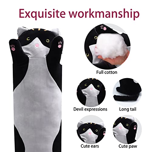 Shangman Black 90cm Plush Cat Pillow - Cute Sleeping Toy for Kids & Girlfriend