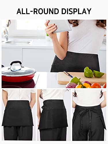 3-Pack Server Waist Apron with 3 Pockets, Adjustable Black Work Apron