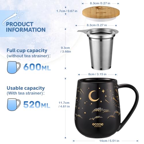 Ecooe White Ceramic Tea Infuser Mug 20.3oz with Stainless Steel Filter & Lid