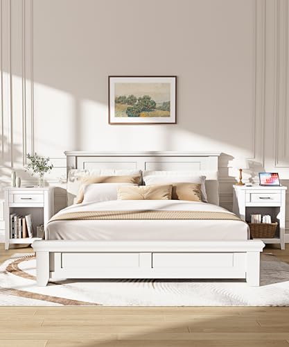 Set of 2 Farmhouse Nightstands with Charging Station, USB Ports & Drawer