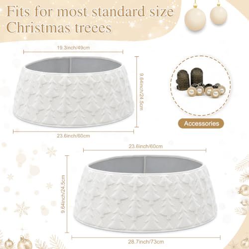 White Faux Fur Christmas Tree Collar - Plush Diamond Pattern, Adjustable 7.5-9ft