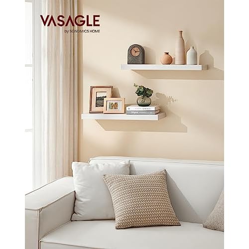 VASAGLE Floating Shelf, Single Wall Shelf for Storage and Display, 7.9 x 23.6 x 1.5 Inches, Shelf for Wall Decor, Living Room, Study, Kitchen, Maple White ULWS026W44
