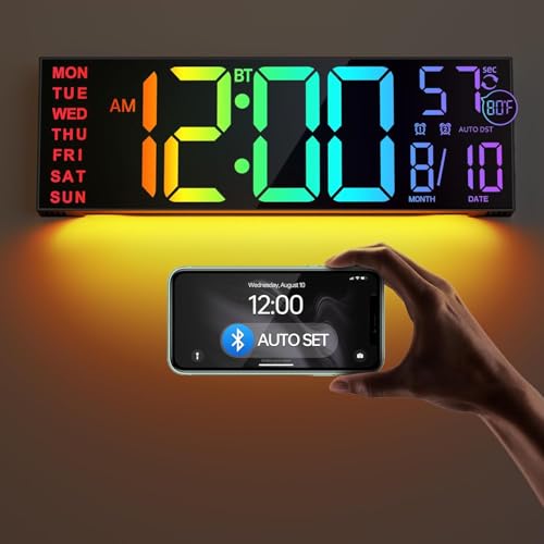 16.2-Inch Digital Wall Clock with Bluetooth Sync and RGB Large LED Display