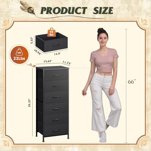 6-Drawer Tall Dresser, Vertical Fabric Storage Chest for Small Spaces