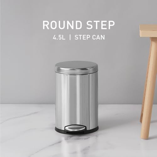 Round Step Trash Can 4.5L 1.2 Gallon Compact Bathroom Trash Can Stainless Steel