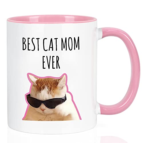 Maustic Two Tone Cat Mom Mug 11oz – Pink & White with Cat Photo Gift
