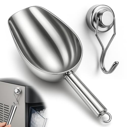 8oz Stainless Steel Ice Scoop with Magnetic Hook for Freezer and Kitchen