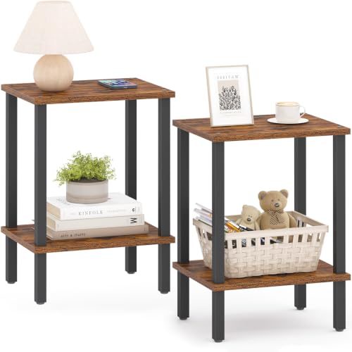 2-Tier End Tables Set of 2 - Rustic Side Table & Nightstand for Small Spaces