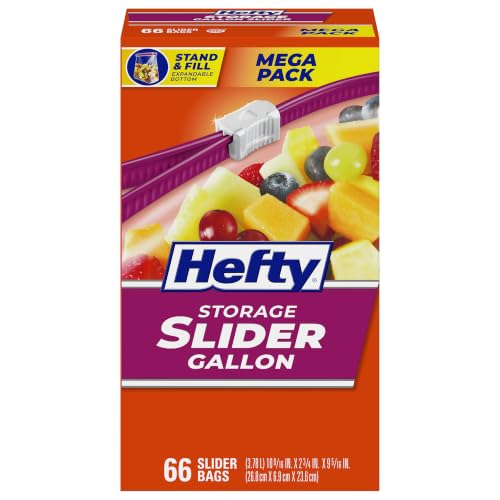 Gallon Slider Storage Bags with Expandable Stand & Fill Bottom, 66 Count