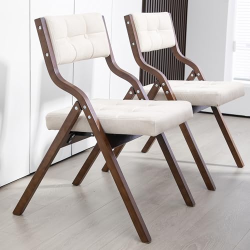 Padded Wooden Folding Chair with Velvet Cushion - 2 Pack, White