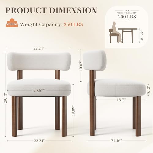 Upholstered Dining Chairs Set of 2, Mid Century Modern Kitchen Chairs