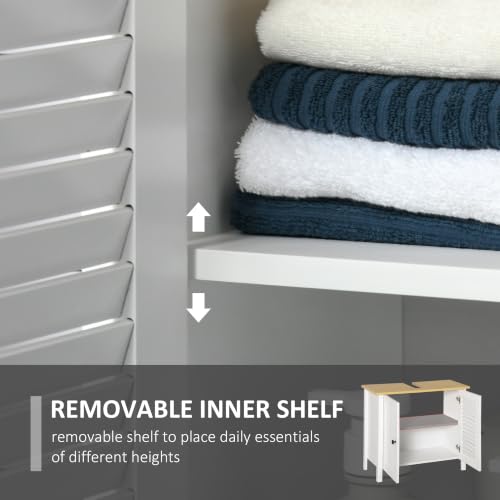 HOMCOM Under Sink Bathroom Storage Cabinet with Removable Shelf, White