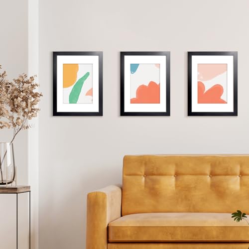11x14 Black Picture Frame with Mat for 8x10 Photos - Wall Mount Display