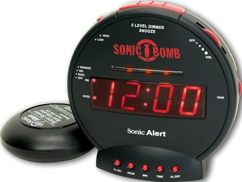 Extra Loud Dual Alarm Clock with Bed Shaker for Heavy Sleepers, Black