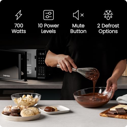 Compact Countertop Microwave Oven 0.7 Cu. Ft., 700W with 6 Presets, Black