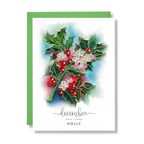 December Holly Flower Quilling Card - Handmade Birthday & Anniversary Greeting