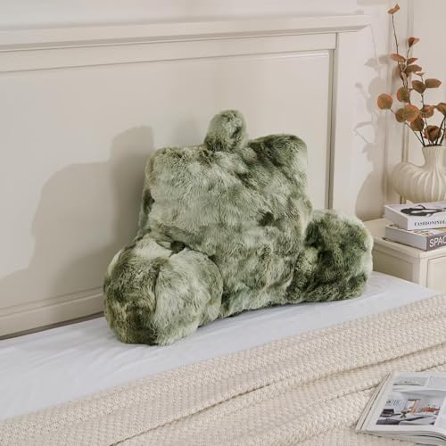 Reading Pillow Wedge Cushion - Velvet Back Support for Sitting Up in Bed - 18 Inch Tie-Dye Sage Green