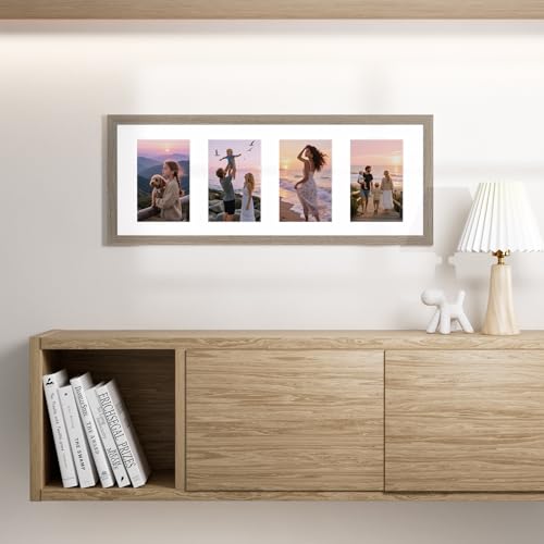 Vittanly 8x20 Collage Picture Frame Light Taupe Holds 4 Photos with Mat