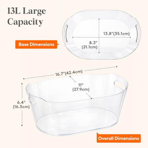 Lifewit 13L Plastic Ice Bucket Set of 2 for Parties, BPA Free, Clear Drink Cooler