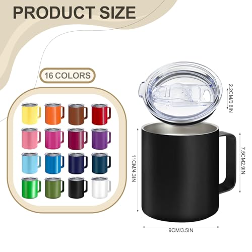 YOUKE OLA 16 Pack Insulated Stainless Steel Travel Coffee Mugs L - 12oz, Handle & Lids