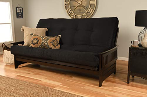 Queen Size Hardwood Futon Sofa Bed with Black Suede Mattress