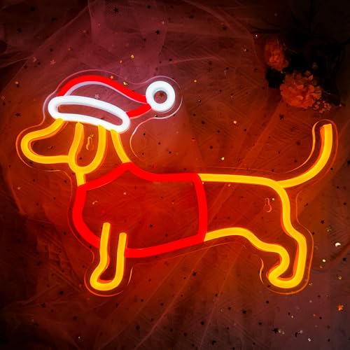 VIKLIU Dachshund Christmas Neon Sign Dimmable LED Wall Light - Cute Dog Decor
