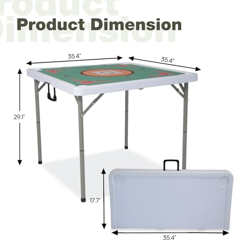 35-Inch Portable Folding Mahjong Table with 4 Cup Holders and Green Surface