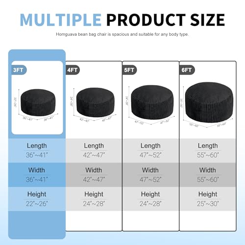 3ft Memory Foam Bean Bag Chair - Comfortable Plush Sofa for Adults