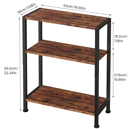 3-Tier Narrow Side Table, Slim End Table for Small Spaces, Rustic Brown